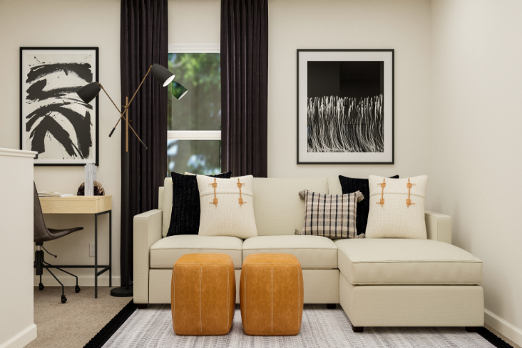 A white couch in a room.