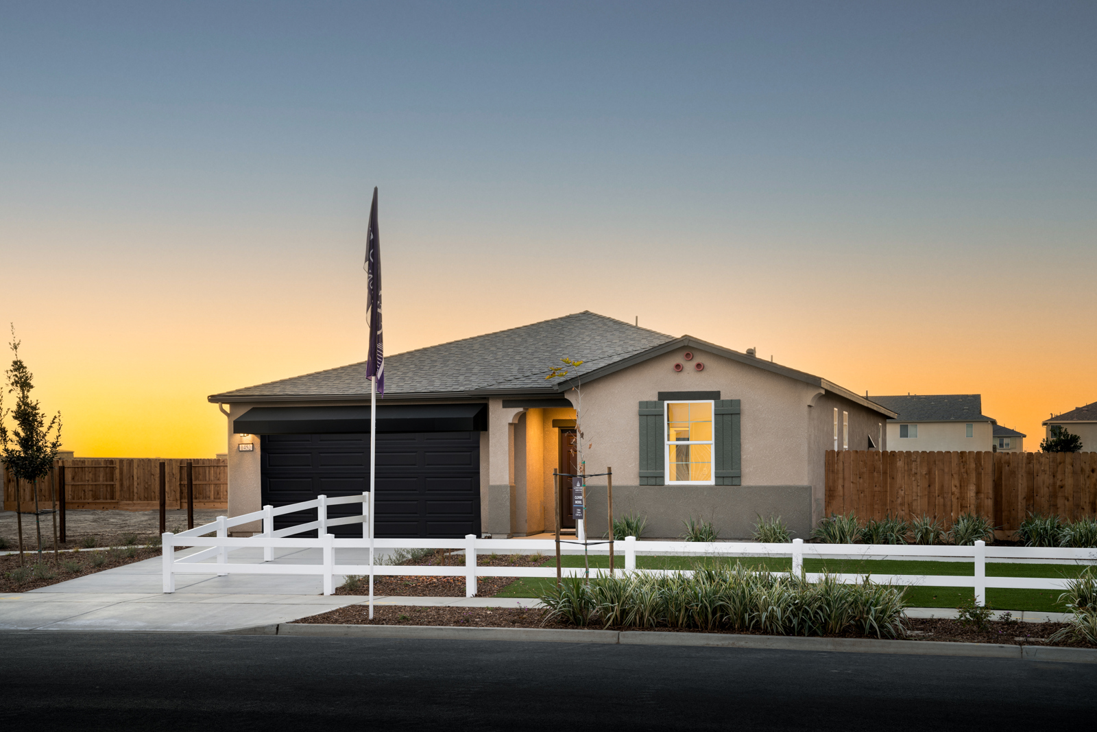 A house with a flag in the front.