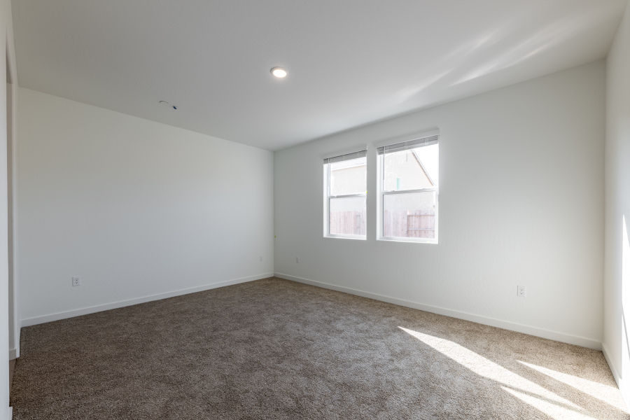 A room with a carpet and windows.