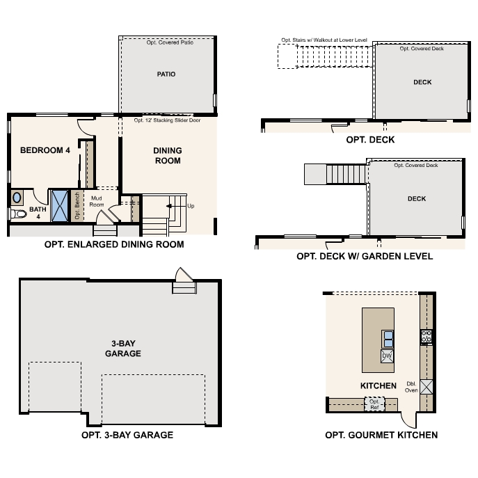 Diagram, engineering drawing. Wellesley Floorplan, Main Level Options