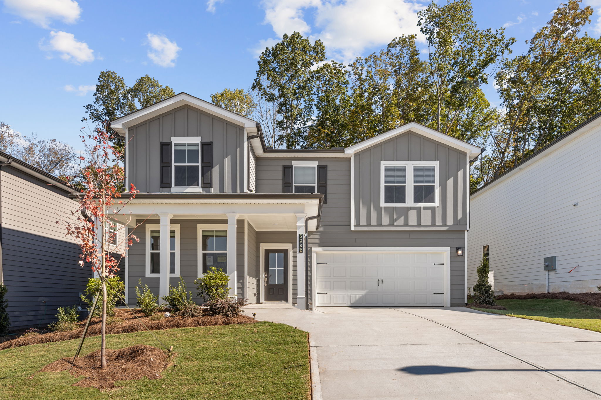A house with a garage.