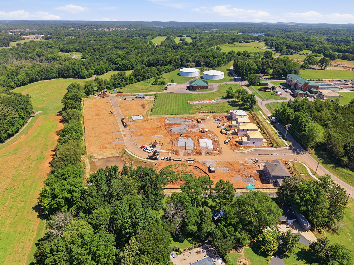 A high angle view of a building.