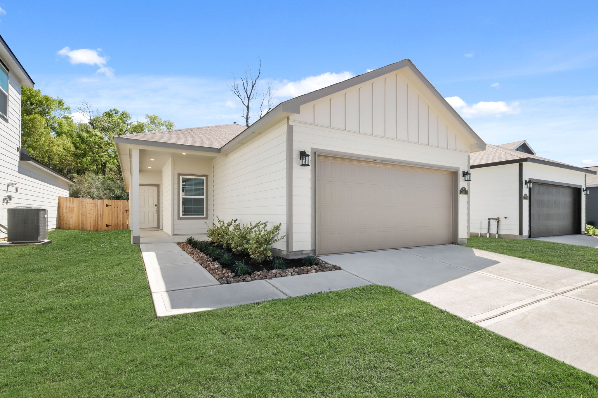 A house with a garage.