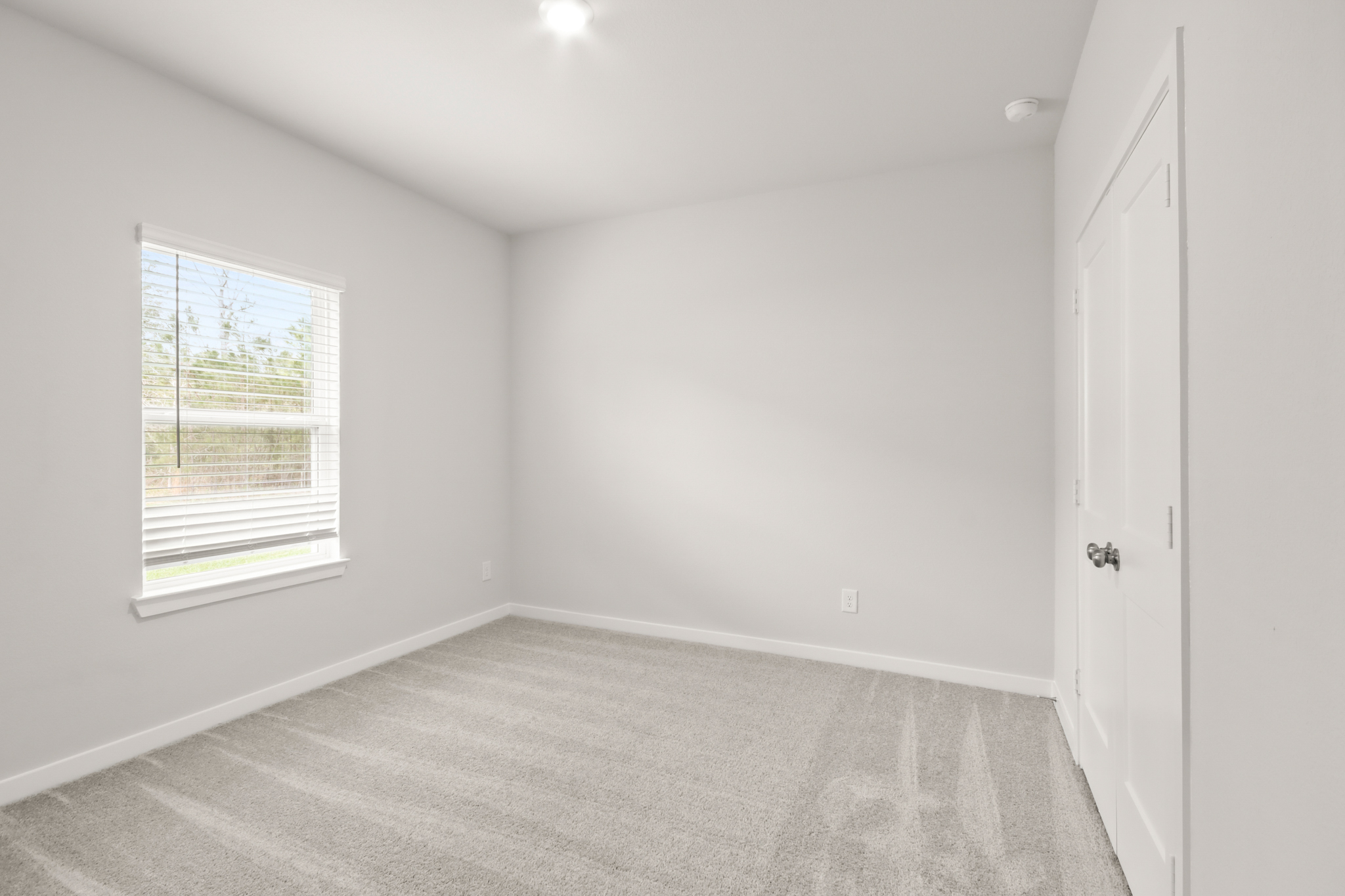 A room with a window and a carpet.