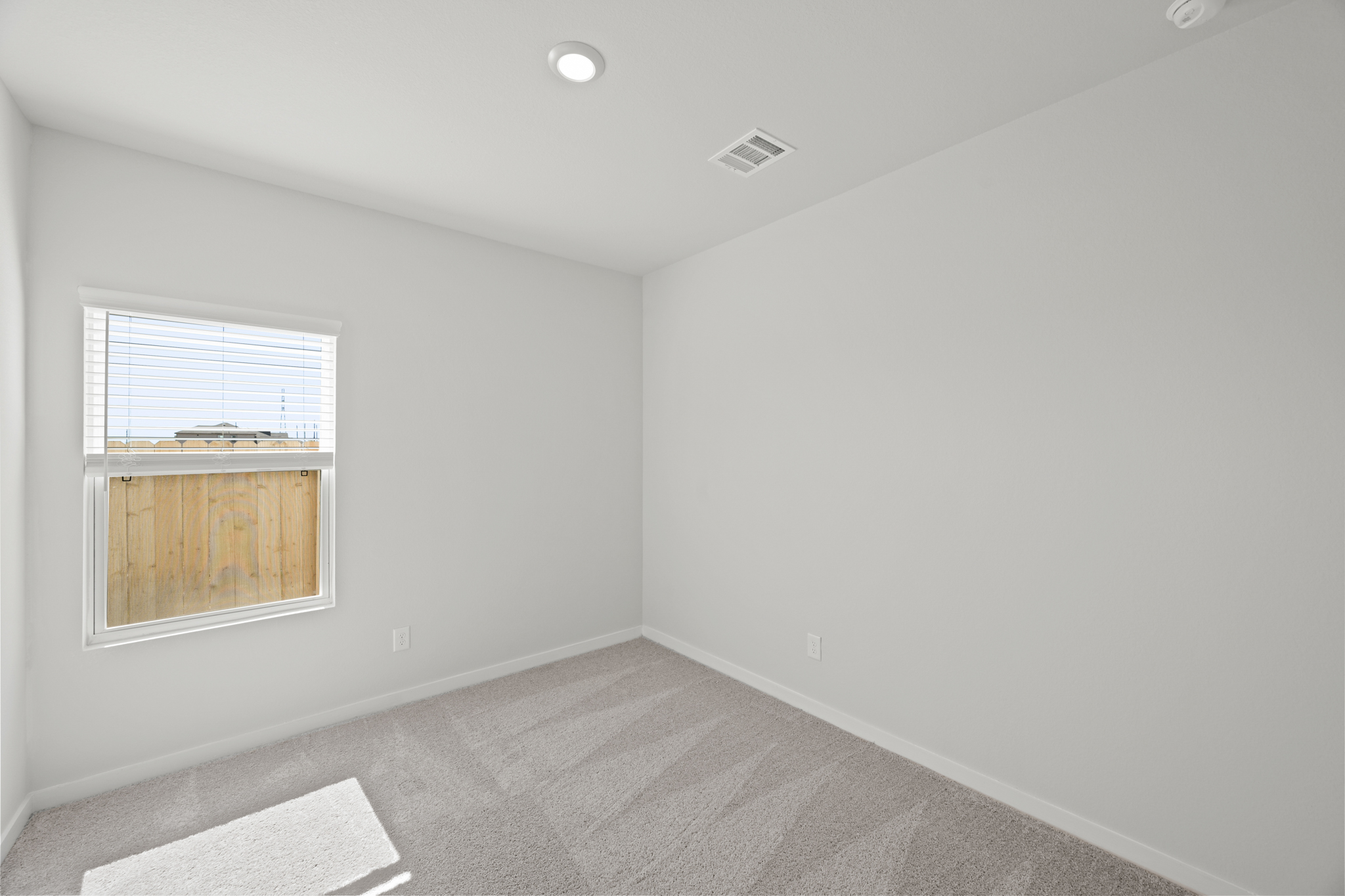 A room with a window and a rug.