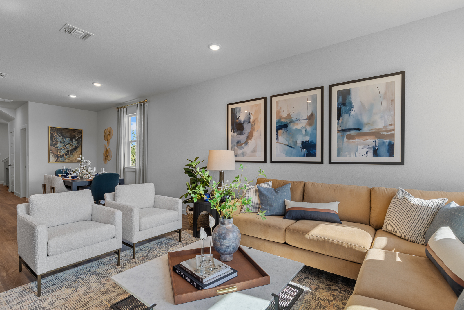 A living room with a couch and a coffee table.